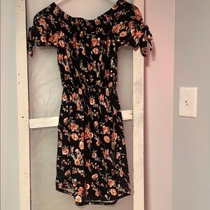 No Boundaries Black and Pink Off-Shoulder Mini Dress